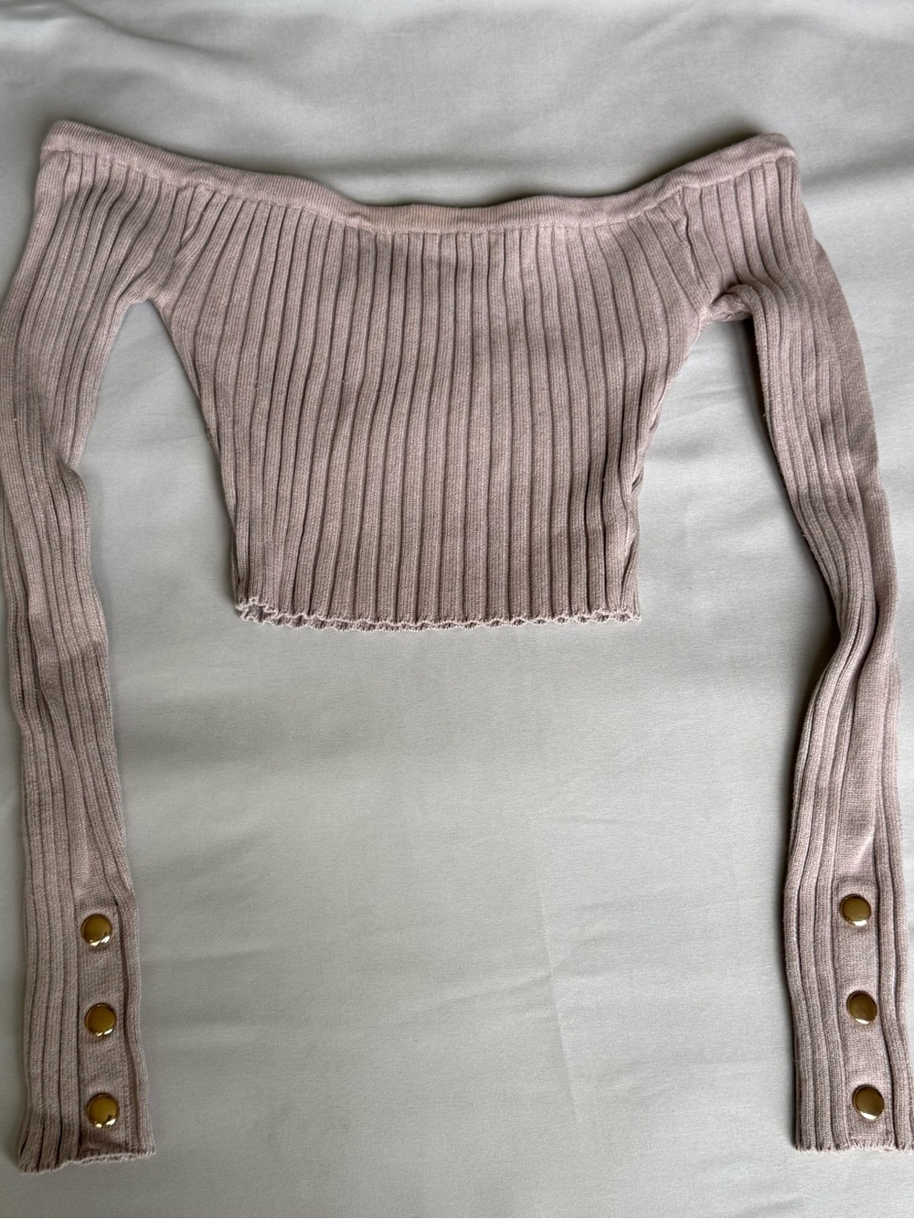 Windsor Dusty Pink Off-the-Shoulder Ribbed Crop Sweater